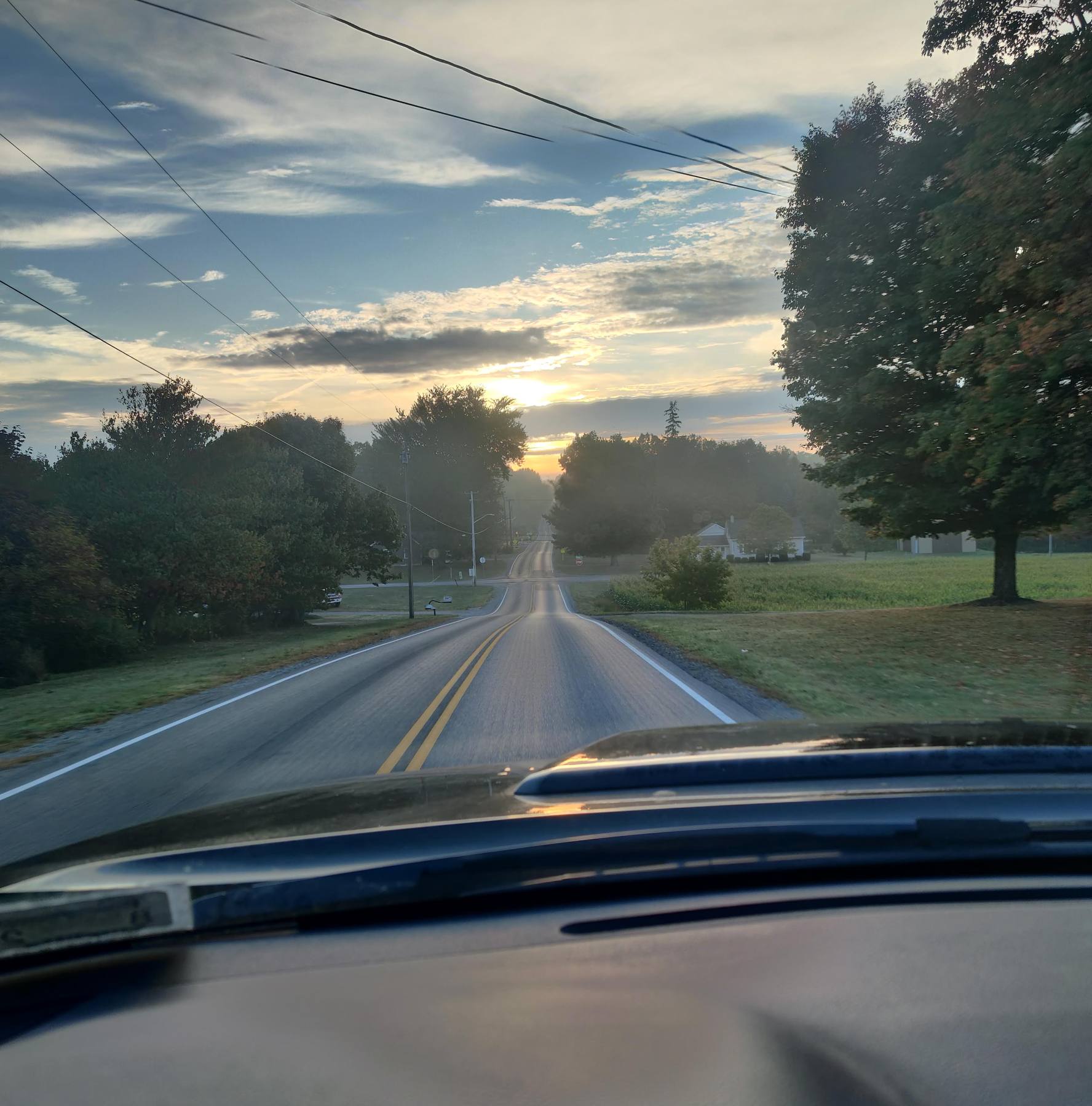 Route 219 at sunrise, seen from the driver's seat